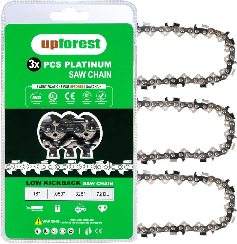 UPFOREST 18 Inch Chainsaw Chain - .050" Gauge, 0.325" Pitch, 72 Drive Links Fits Husqvarna 440 445 41 350 435 450 545 550 XP Replacement H30 and Oregon H72 M72 and More (20YNS72X3) - Image 1